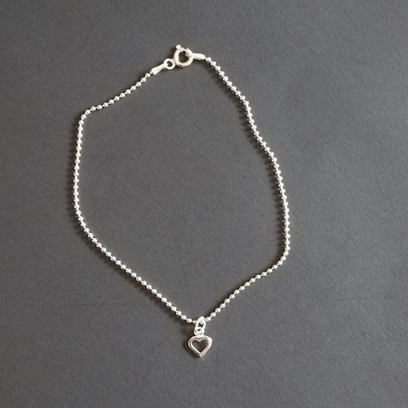 NEW Anklet 925 Sterling Silver Chain and Heart Charm - Picture 3 of 5